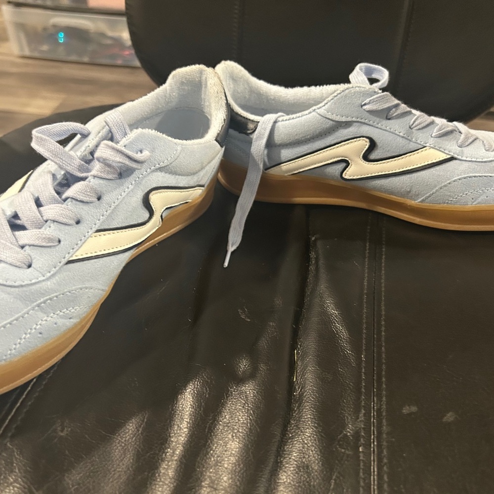 Madden Girl Light Blue Suede Sneakers with Cream Stripe and Gum Sole - Picture 8 of 12
